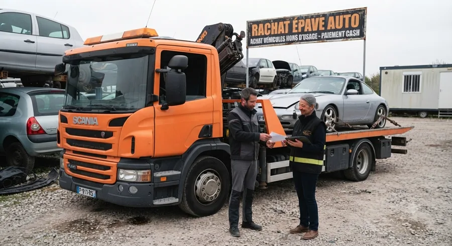 Enlèvement d'un véhicule accidenté par camion plateau